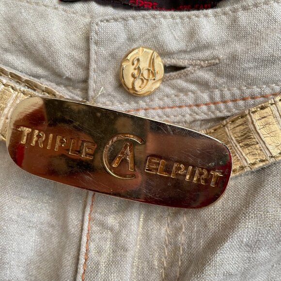 Vintage Womens Wide Leg Pants Beige Size 42 Triple=A Gold Belt Boho Lagenlook - Picture 6 of 16